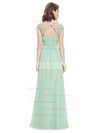 A-line Scoop Neck Floor-length Lace Chiffon with Pleats Bridesmaid Dresses #PDS01013435