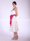 Satin A-line Strapless Tea-length Sashes/Ribbons Bridesmaid Dresses #PDS01012029