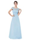 A-line Scoop Neck Floor-length Lace Chiffon with Pleats Bridesmaid Dresses #PDS01013438