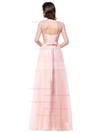 A-line Scoop Neck Floor-length Lace Tulle with Sashes / Ribbons Bridesmaid Dresses #PDS01013439