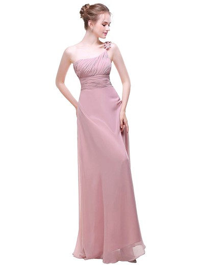 A-line One Shoulder Floor-length Chiffon with Flower(s) Bridesmaid Dresses #PDS01013442