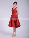Taffeta A-line V-neck Tea-length Pleats Bridesmaid Dresses #PDS01012037