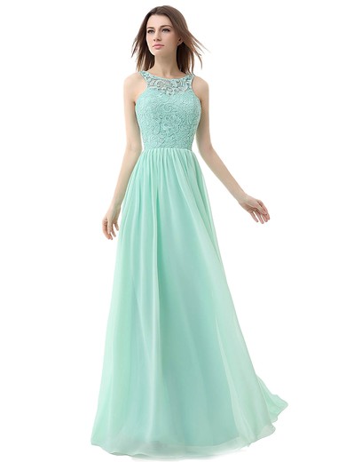 A-line Scoop Neck Floor-length Chiffon with Lace Bridesmaid Dresses #PDS01013459