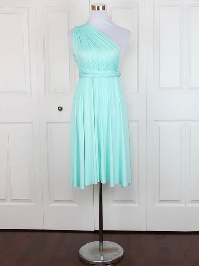A-line One Shoulder Short/Mini Jersey with Ruffles Bridesmaid Dresses #PDS01013128