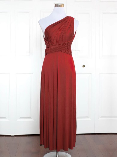 A-line One Shoulder Ankle-length Jersey with Ruffles Bridesmaid Dresses #PDS01013131