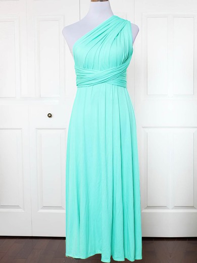 A-line One Shoulder Ankle-length Jersey with Ruffles Bridesmaid Dresses #PDS01013132
