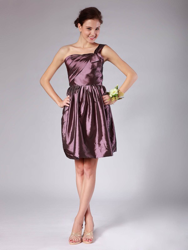 Taffeta A-line One Shoulder Short/Mini Pleats Bridesmaid Dresses #PDS02013605