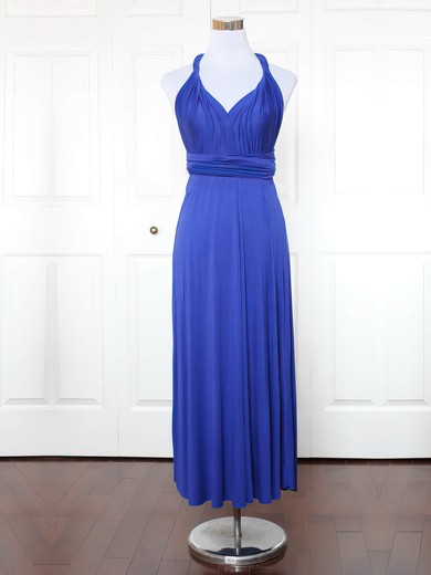A-line V-neck Ankle-length Jersey with Ruffles Bridesmaid Dresses #PDS01013137