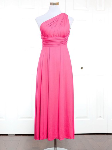 A-line One Shoulder Ankle-length Jersey with Ruffles Bridesmaid Dresses #PDS01013144