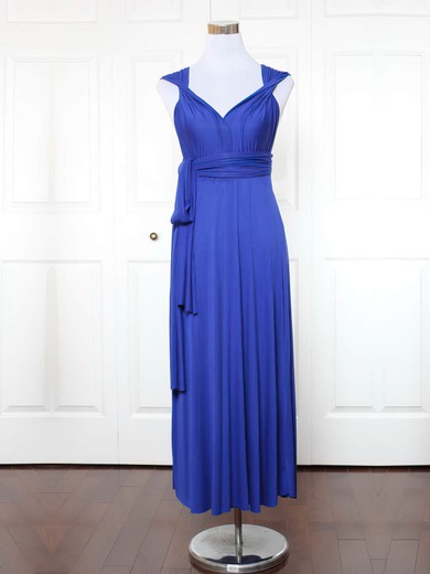 A-line V-neck Ankle-length Jersey with Ruffles Bridesmaid Dresses #PDS01013148
