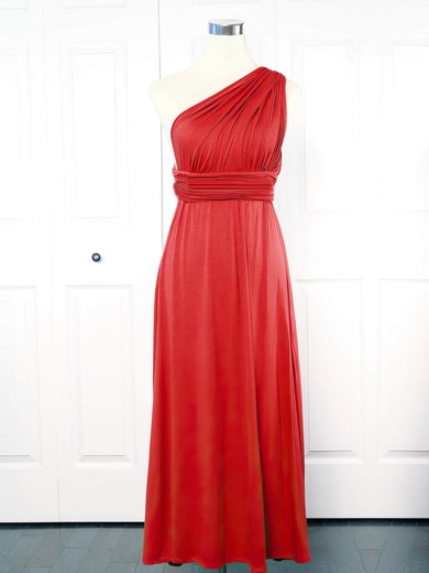 Empire One Shoulder Ankle-length Jersey with Ruffles Bridesmaid Dresses #PDS01013151