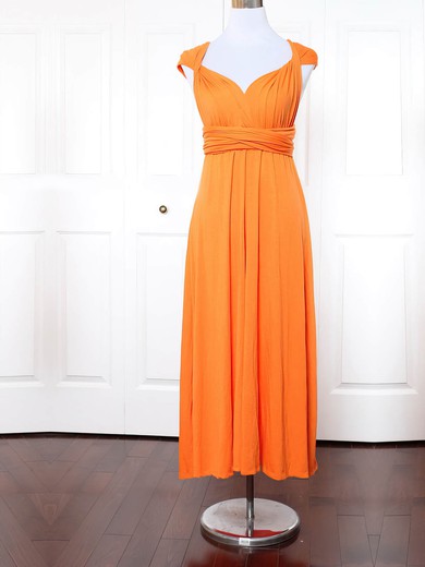Empire V-neck Ankle-length Jersey with Ruffles Bridesmaid Dresses #PDS01013154
