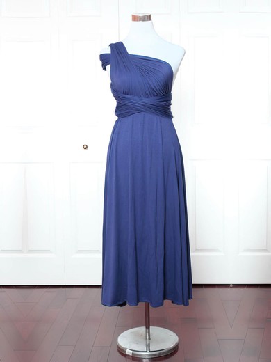 A-line One Shoulder Ankle-length Jersey with Ruffles Bridesmaid Dresses #PDS01013159