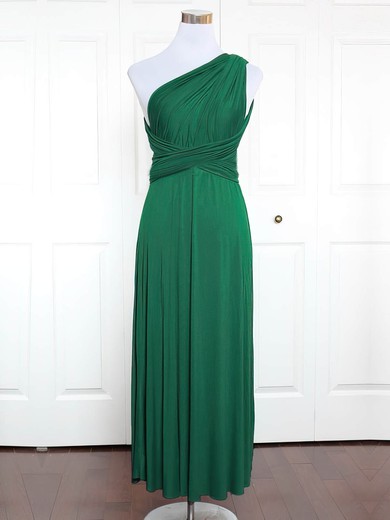 A-line One Shoulder Ankle-length Jersey with Ruffles Bridesmaid Dresses #PDS01013162