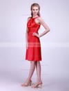 Satin Empire Halter Knee-length Sashes/Ribbons Bridesmaid Dresses #PDS02013610