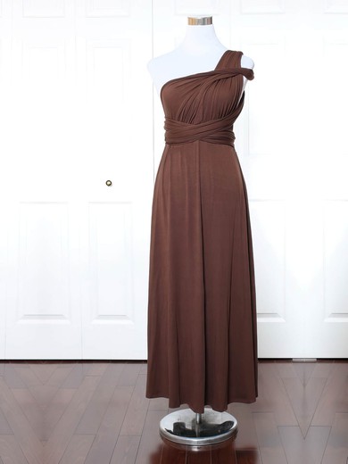 A-line One Shoulder Ankle-length Jersey with Ruffles Bridesmaid Dresses #PDS01013165