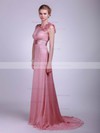 Chiffon A-line High Neck Floor-length Flower(s) Bridesmaid Dresses #PDS02013612