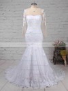 Trumpet/Mermaid Sweetheart Sweep Train Tulle with Appliques Lace Wedding Dresses #PDS00023009