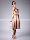 Satin A-line Strapless Tea-length Pleats Bridesmaid Dresses #PDS02013614