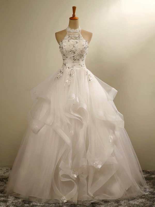 Ball Gown Halter Floor-length Tulle with Beading Wedding Dresses #PDS00023020