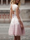 A-line Scoop Neck Short/Mini Tulle with Appliques Lace Wedding Dresses #PDS00023025