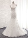 Trumpet/Mermaid V-neck Sweep Train Tulle with Sequins Wedding Dresses #PDS00023028