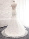 Trumpet/Mermaid V-neck Sweep Train Tulle with Sequins Wedding Dresses #PDS00023028