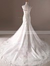 Trumpet/Mermaid V-neck Sweep Train Tulle with Appliques Lace Wedding Dresses #PDS00023032