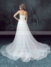 A-line Strapless Sweep Train Tulle Lace with Sashes / Ribbons Wedding Dresses #PDS00023033