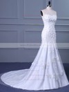 Trumpet/Mermaid Sweetheart Sweep Train Tulle with Flower(s) Wedding Dresses #PDS00023038