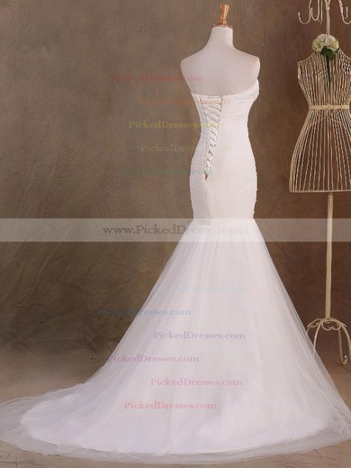 Trumpet/Mermaid Sweetheart Sweep Train Tulle with Ruffles Wedding Dresses #PDS00023046