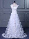 Princess V-neck Sweep Train Tulle with Appliques Lace Wedding Dresses #PDS00023047