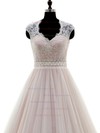 Ball Gown V-neck Sweep Train Tulle with Appliques Lace Wedding Dresses #PDS00023053