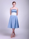 Satin A-line Strapless Tea-length Sashes/Ribbons Bridesmaid Dresses #PDS02013624