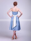 Satin A-line Strapless Tea-length Sashes/Ribbons Bridesmaid Dresses #PDS02013624