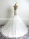 Trumpet/Mermaid V-neck Court Train Tulle with Appliques Lace Wedding Dresses #PDS00023054