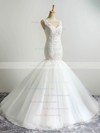 Trumpet/Mermaid V-neck Court Train Tulle with Appliques Lace Wedding Dresses #PDS00023054