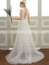 A-line V-neck Sweep Train Tulle with Lace Wedding Dresses #PDS00023057
