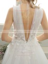 A-line V-neck Sweep Train Tulle with Lace Wedding Dresses #PDS00023057