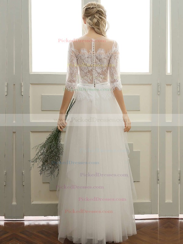 A-line Scoop Neck Floor-length Tulle with Sashes / Ribbons Wedding Dresses #PDS00023060