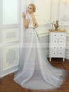 A-line Scoop Neck Sweep Train Tulle Lace with Sashes / Ribbons Wedding Dresses #PDS00023061