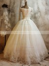 Ball Gown Off-the-shoulder Floor-length Tulle with Beading Wedding Dresses #PDS00023068