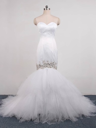 Trumpet/Mermaid Sweetheart Sweep Train Tulle with Beading Wedding Dresses #PDS00023071
