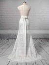 Trumpet/Mermaid V-neck Sweep Train Lace with Sashes / Ribbons Wedding Dresses #PDS00023075