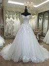 Ball Gown Off-the-shoulder Sweep Train Tulle with Appliques Lace Wedding Dresses #PDS00023080