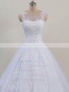 Ball Gown Scoop Neck Sweep Train Tulle with Beading Wedding Dresses #PDS00023081