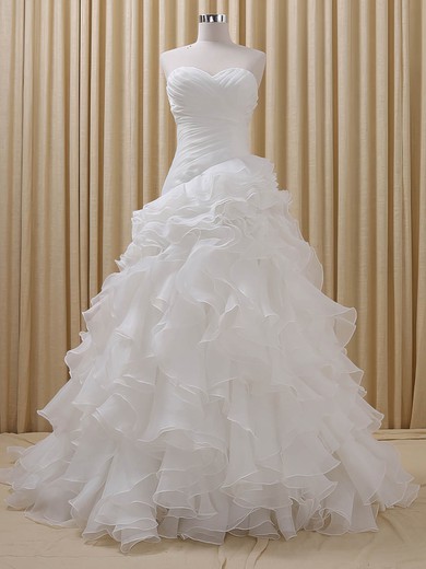 Princess Sweetheart Court Train Organza with Cascading Ruffles Wedding Dresses #PDS00023085