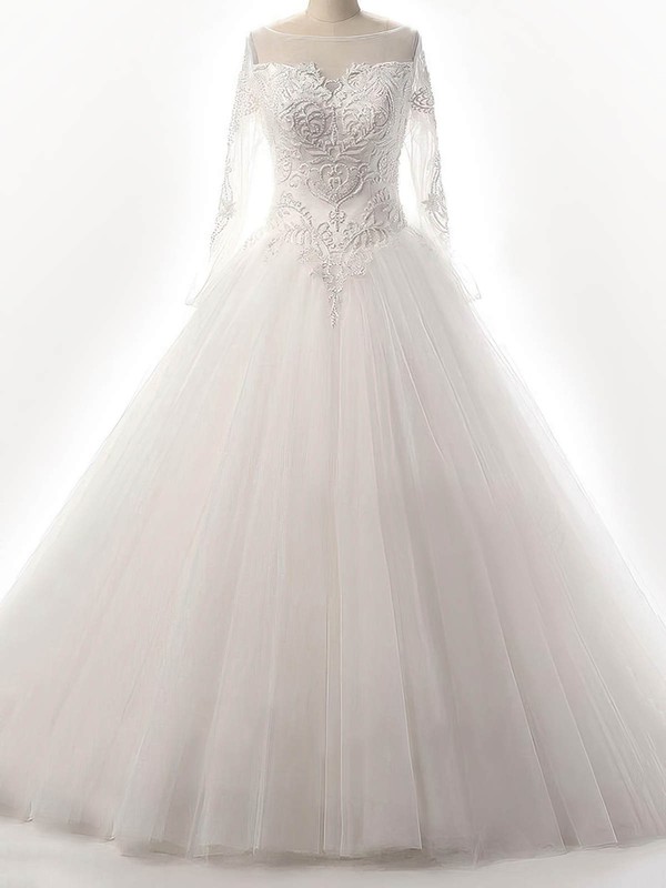 Ball Gown Scoop Neck Floor-length Tulle with Beading Wedding Dresses #PDS00023087