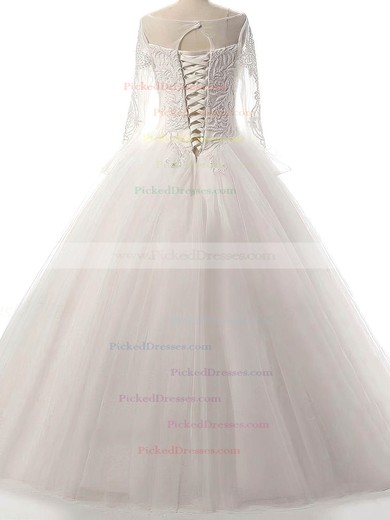 Ball Gown Scoop Neck Floor-length Tulle with Beading Wedding Dresses #PDS00023087