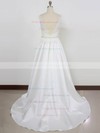 Princess V-neck Sweep Train Lace Satin with Beading Wedding Dresses #PDS00023002